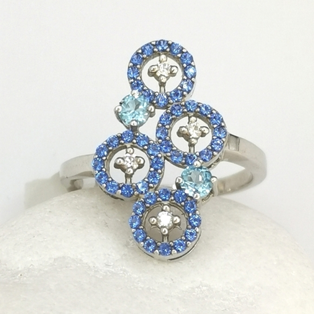 Blue Topaz Sapphire Cocktail Ring Sterling Silver Size 8